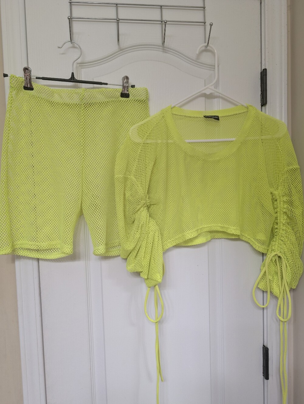 Neon Yellow/ Green  Mesh Swim Cover  Crop Top and Shorts